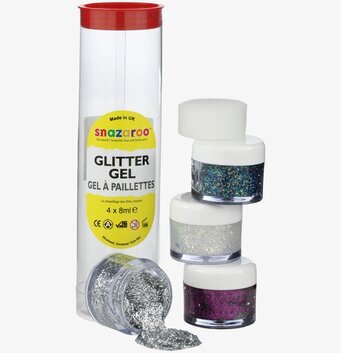 Snazaroo Tub Glittergel med fyra färger och applikator