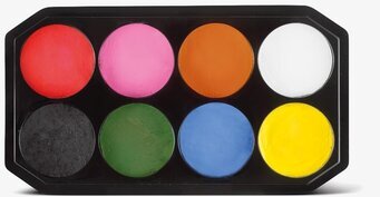 Ansiktsfärgspalett från Snazaroo med åtta färgblock