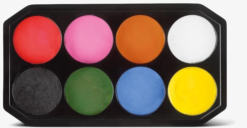 Ansiktsfärgspalett från Snazaroo med åtta färgblock
