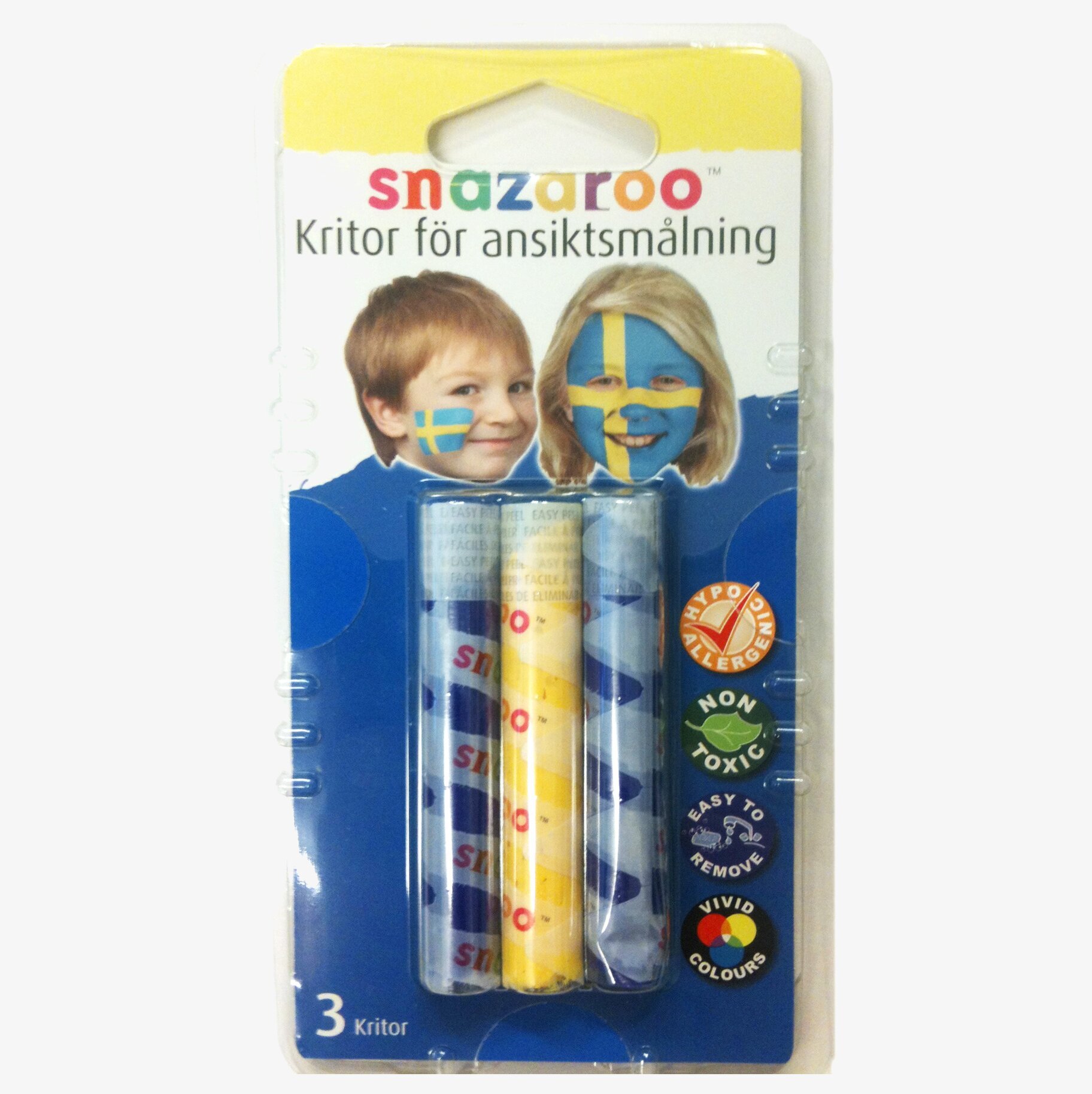 Ansiktsfärg Supporterkit Sverige från Snazaroo i blått och gult