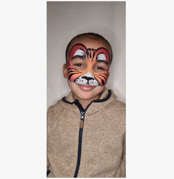 Pojke målad som tiger med Split Cake - Röd, Orange & Gul Snazaroo